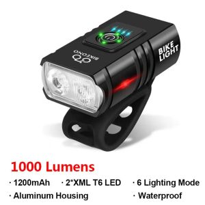 ESMARTER | T6 LED Bicycle Headlight USB Rechargeable Plastic Flashlight Cycling High & Low Beam Bike Light Accessories