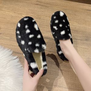 Womens Cotton Slippers Indoor Home Shoes with Heel Bean Bean Shoes Outdoor Wear Fur Shoes Postpartum Shoes Flat Bottom