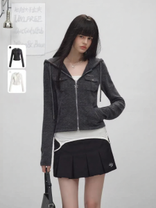 unifree | Áo Khoác Hoodie Knit Thời Trang Dập eo Ngắn