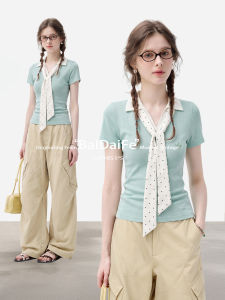 BAIDAIFEI | Polo Neck Short Sleeve Slim Fit Blouse