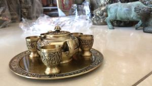 Bộ Ấm Chén Uống Trà Cao Cấp Bằng Hợp Kim Đồng Gồm: 1 Ấm + 6 Chén + 1 Khay