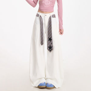 NERESUM American Style Loose Straight Leg Jeans Womens Casual Pants Trousers in White Color Trendy Brand Drapey New Model