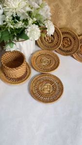 Lót ly mây tre đan hoạ tiết lót gốm sứ viền mây trang trí decor chụp ảnh Bemiao lót cốc tấm lót bàn ăn