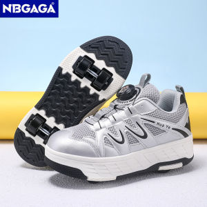 NBGAGA | Children 2‑in‑1 Roller Skate Shoes Rotary Buckle Breathable Mesh Sneakers Boys Girls Outdoor Sport Walking Skating Shoes