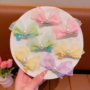 Korean Fashion 2-Piece Set Bow Knot Hair Clip Cute Lace Chiffon Pearl Bang Clip Hair Clip Hair Accessories Female