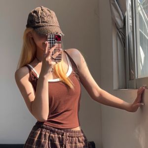 Slim Fit Plaid Wide Leg Pants Set Womens High Waist Straight Tube Top And Vest Inner Wear Strap Fashion Set Spring 2025