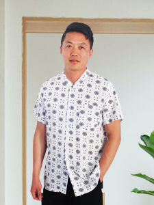 Summer Artificial Cotton Stand Collar Shirt Dad Middle-Aged and Elderly Men Cotton Silk Tops Middle-Aged Short Sleeve Shirt Cotton Silk Clothes Thin