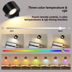 360°Rotatable Up Down LED Wall Light RGB 9 Colors Wireless Rechargeable Night Lamp with Remote for Bedroom Bedside
