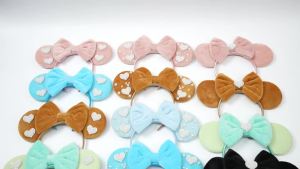 Herocross | Sweet Mouse Ear Hairband Elegant Velvet Bow Heart-shaped Imitation Pearl Women Girls Daily Party Park Wear Gift Hair Accessory