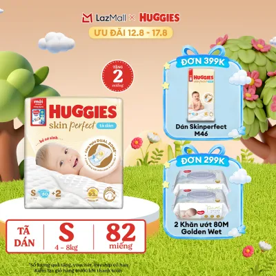[17-24.08 QUÀ TẶNG ĐƠN 0Đ] Tã/Bỉm dán sơ sinh Huggies Skin Perfect S80 - 80+2 miếng