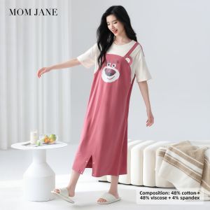 Mom Jane | Maternity Nursing Sleep Dress Pregnancy and Postpartum Wearable Short Sleeve Faux Two-Piece