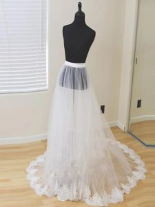 New Womens White Detachable Bridal Gown over Skirt Lace Trim Long A-Line Skirt High Waist Polyester Fabric Fashionable
