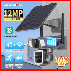 LS VISION NIVIEW 6K 12MP Dual Network Mode 4G/WIFI Solar CCTV Camera 10X Optical Zoom Outdoor IP66 Waterproof Full Color Night Vision Security Camera PTZ Auto Tracking Two way Audio Battery IP Camera