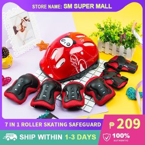 【7 In 1 Set】Roller Skating Safeguard Helmet Knee Elbow Wrist Pads for Kids Boys Girls Outdoor Sports Protective Gear Set for Scooter Skateboard Bicycle