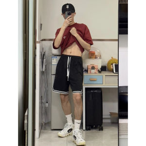 Quần Short Thể Thao Nam Mùa Hè Mới Thời Trang Bóng Rổ Thoáng Khí Quần Dài Năm Điểm Kẻ Sọc Đen Quần Dài Đến Đầu Gối Thẳng