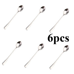 6Pcs Stainless Steel Long-Handled Ice Teaspoon Coffee Spoon Ice Cream Stirring Spoon Dishwasher Safe Kitchen Accessories
