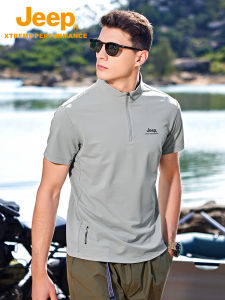 เสื้อยืดคอตั้งกันแดดแห้งเร็วสำหรับผู้ชาย เสื้อคอโปโลกันหนาวแบบมีซิปแขนสั้น ผ้าไหมน้ำแข็ง ดีไซน์กอล์ฟ ที่เล่นเทนนิส เสื้อผ้ากีฬา