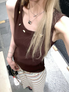 Lin Chuyi American Style Strap Vest Womens Slim Fit Summer Spicy Girl Outerwear Knitted Top Design Sensation Niche Beauty