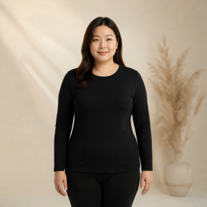 Plus Size Women Long Sleeve Basic Top | Premium Viscose Round Neck Innerwear | Color Black White Skin | 3XL-6XL