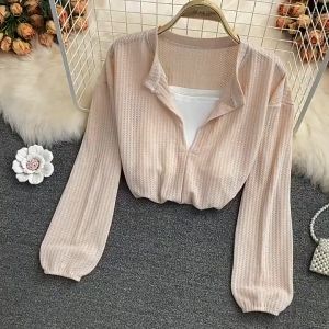🔥[C039] Áo len thun Montoghi dệt kim nữ QC cổ V LIỀN NHAU 2 LỚP TAY DÀI Quảng Châu - kholenqc