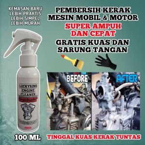 PEMBERSIH KERAK PADA MESIN MOTOR MOBIL TRAKTOR LUCKYRINS ENGINE CLEANER GRATIS KUAS DAN SARUNG TANGAN