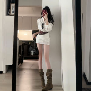 CHANGTONG | Gentle Korean Style Tailored Waist Slimming Skirt Dress