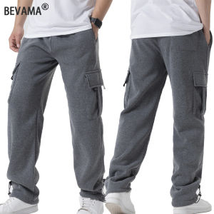 Mens Sweatpants Straight Fit Casual Pants Autumn Winter Men Running Jogger Sports Gym Trousers Solid Color Multi-pocket Pants