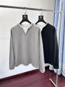 Mens Casual Long Sleeve T-Shirt Pure Cotton Breathable Loose Double Collar Autumn New Style Comfortable Skin-friendly Fashion