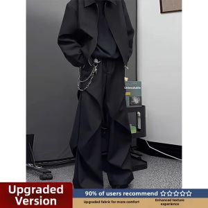 Pleated Sabre Tapered Wide-leg Mens Casual Pants