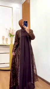 ALINA DRESS gamis terbaru 2025 mewah elegan viral/gamis brokat outer terbaru 2025 lebaran mewah/gamis mahogany burgundy terbaru 2025/gaun kondangan elegan 2025/baju pesta wanita/Ceruty Baby Doll Mix Brukat Plus Swarovski