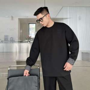 Áo Thun Dài Tay Rộng Rãi American Large Size 300lbs Dành Cho Nam Áo Thun Thường Ngày Mùa Thu Thiết Kế Khối Màu Trơn