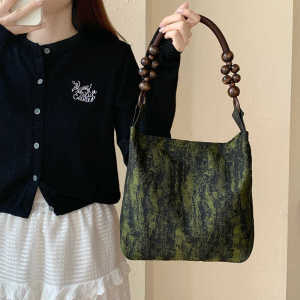 New 2024 Chinese Style Underarm Bag Handbag Single Shoulder Bag for Women in Moss Green Artistic And Trendy Ladies Purse