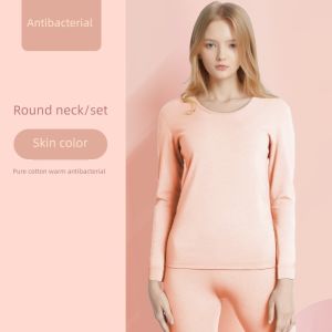 Pure Cotton Warm Underwear Set for Women in the Year of Horse Red Colorful Knitted Fabric Long Sleeve round Neck Single Layer