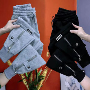 High Waist Womens Fleece Lined Trousers Spring New Style Harlan Pants Cotton Zipper Sports Trousers Slimming Effect