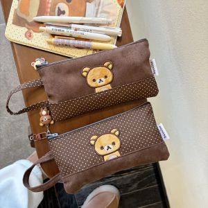 New Original Embroidered Bear Pencil Bag Girl Heart Ins Style Large Capacity Storage Bag High School Student Stationery Bag Gift