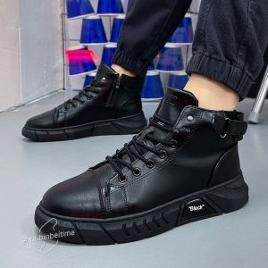 LAMALILI High Quality Boots For Men Martin Boots High Top Workwear British Style Black Shoes For Men#8911