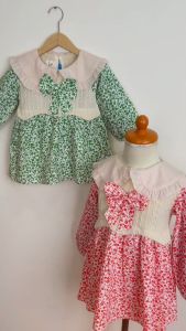 X BABY Dress Anak Perempuan Gaun Lengan Panjang Katun Bunga Rajut Pita Kasual Style 1-4 Tahun