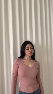 JISU l Atasan Wanita l Basic Lengan Panjang l Leher Bulat Wanita l Double Layer