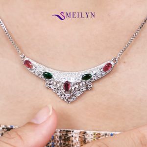 MEILYN Kalung Italy Dubai Fuji V Permata Warna Ukir Perak 0212240159