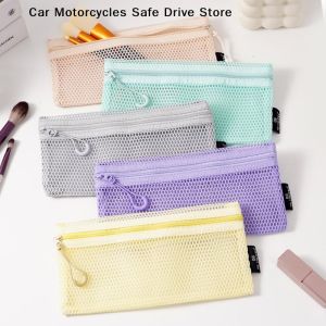 【M】Breathable Mesh Zipper Storage Pouch Visible Large Capacity For Makeup Brush Pencil Case Stationery Cosmetics Cables Travel