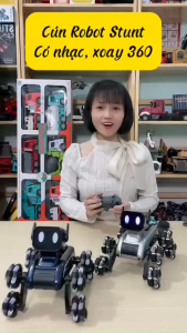 Xe Chó Robot 8 Bánh Điều Khiển Từ Xa Mẫu Mới Có Nhạc Có Đèn Xoay 360 Độ Di Chuyển Đa Hướng Kèm Pin Sạc Đồ Chơi Cho Bé Toy
