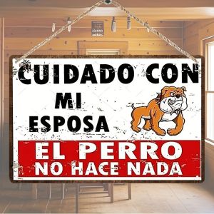 CIFbuy | CIFbuy Vintage Funny Beware My Wife Bulldog Aluminum Wall Art Waterproof Durable Rustproof Metal Sign For Home Bar Garage Decor