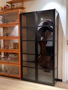 4/5 Layers Display Cabinet 2 Doors Acrylic Bamboo Three Sided Transparency for living room display