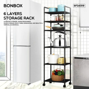 SAMONO 6-Tier Multifunctional Kitchen Organizer with Trolley Cart Space-Saving Storage Rack Stand Durable Metal