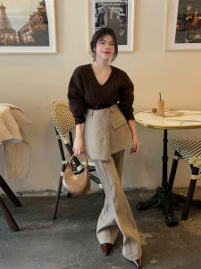 South Korea Dongdaemun Winter New Fashionable Stylish Niche Style Real Two Pieces Bandage Dress Suit Straight-leg Womens Casual Pants