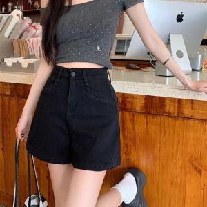 plus Size Womens Denim Shorts Summer New Style Elastic Straight Leg Wide Leg Pants High Waist Dark Color Jeans Shorts