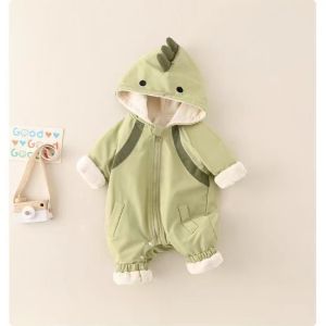 Baby Dinosaur Outfit Spring Autumn Double Layer Romper Warm Windproof Fleece Lined Baby Clothes Boys Baby Dinosaur Suit