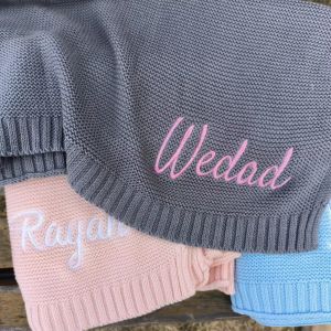 Personalized Name Baby Knitted Blanket Cotton 100x80cm Skin-friendly Warm Newborn Wraps Custom Baby Blanket for Winter