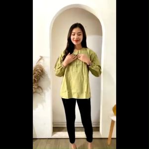 Blouse Rayon Crinkle Wanita Lengan Panjang Motif Polos Warna Solid
