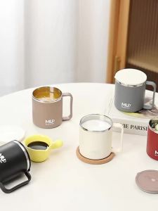 WORTHBUY | Cốc Cà Phê Mini Cách Nhiệt Bằng Thép Không Gỉ Có Tay Cầm Chống Rò Rỉ Hai Lớp Giữ Nhiệt Cốc Du Lịch Di Động Có Nắp Đậy